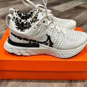 Nike React Infinity Run White Sneakers with Leopard Accents